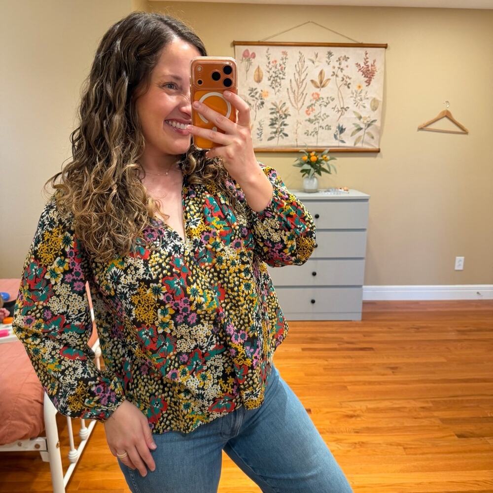Apiece Apart Black Floral Botanical Cotton Blouse Top Small